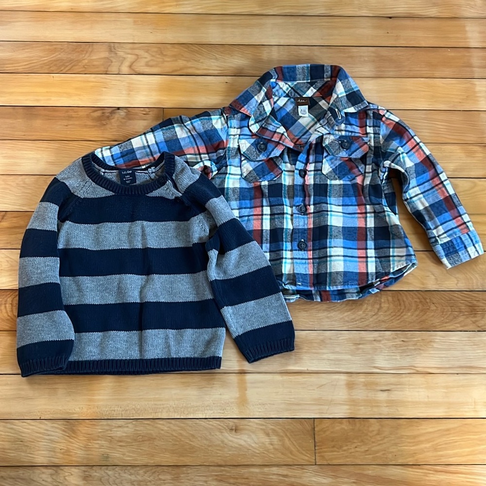 Tea Collection Baby GAP Baby Boys Fall Lot Flannel Top Sweater Size 9 - 12 Month